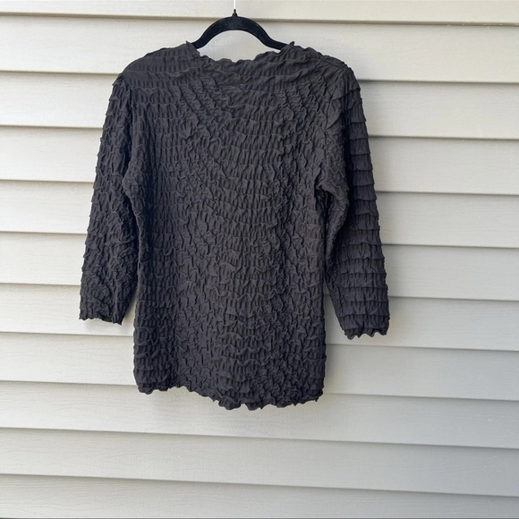 Haystack Waffle Textured Top Black 3/4 Sleeves V-neck Women's Size M - Picture 4 of 16